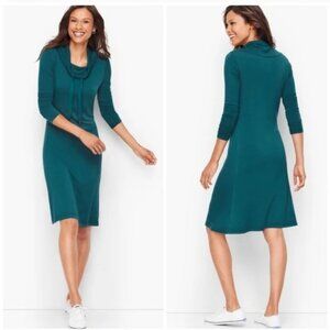 Talbots Teal Cowl Neck Knit Dress Size 9 Long Sleeve Stretch Midi